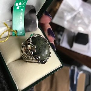 Connemara marble sterling silver shamrock ring